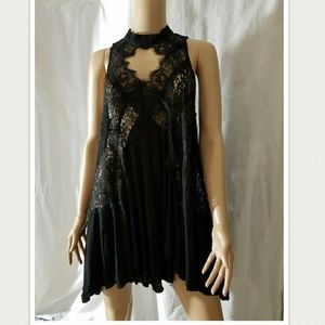 Free People Tell Tale heart Lace Black Tunic M